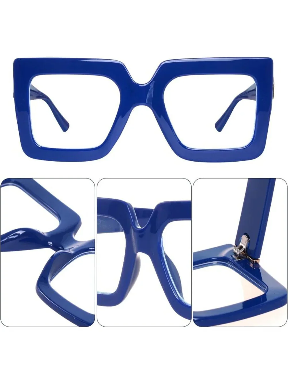 Women's Blue Oversized Square Big Frame Computer Eyewear Thick Fashion Glasses